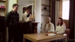 Governess canes Victorian ladies in bloomers
